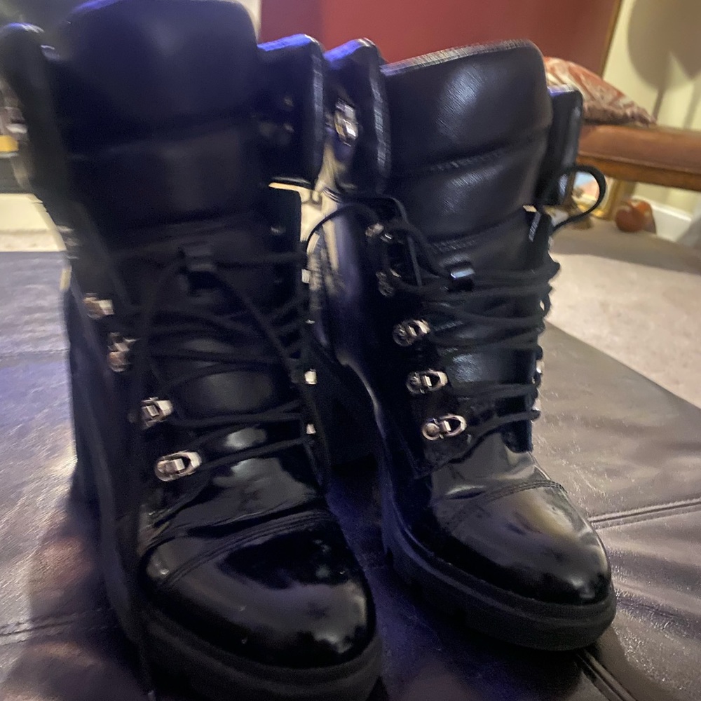 Black Patent Combat Bootie